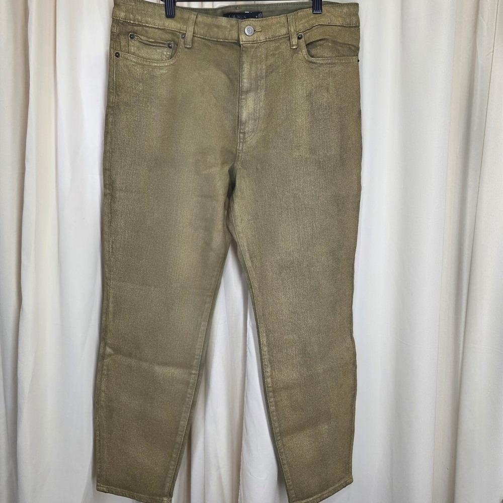 Lauren‎ ralph lauren NWOT sz 16 gold shimmer jeans straight leg